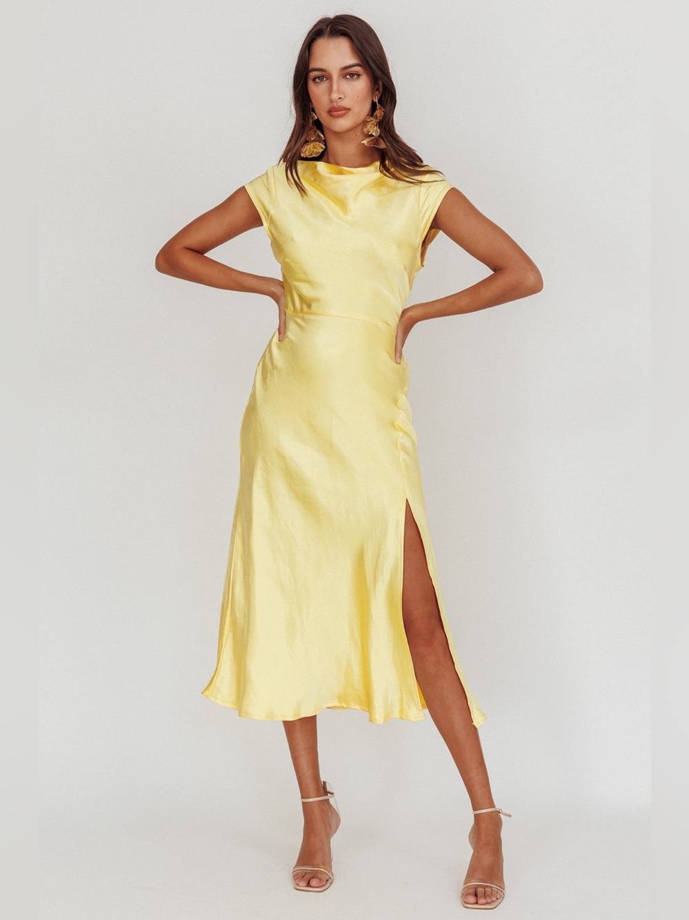 NWT Selfie Leslie Lucinda Twist Back Midi Dress Butter
